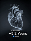 3D rendering of a heart with text indicating 'Biological Age +5.2 Years