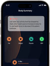 Phone screen displaying a Hume health app with body summary information.