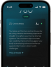Phone screen displaying a Hume health app with text about chronic illness and sleep architecture