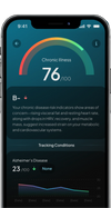 Hume health app with chronic illness and Alzheimer's disease risk indicators.