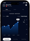 Phone screen displaying a weight tracking app with a graph and weight details.